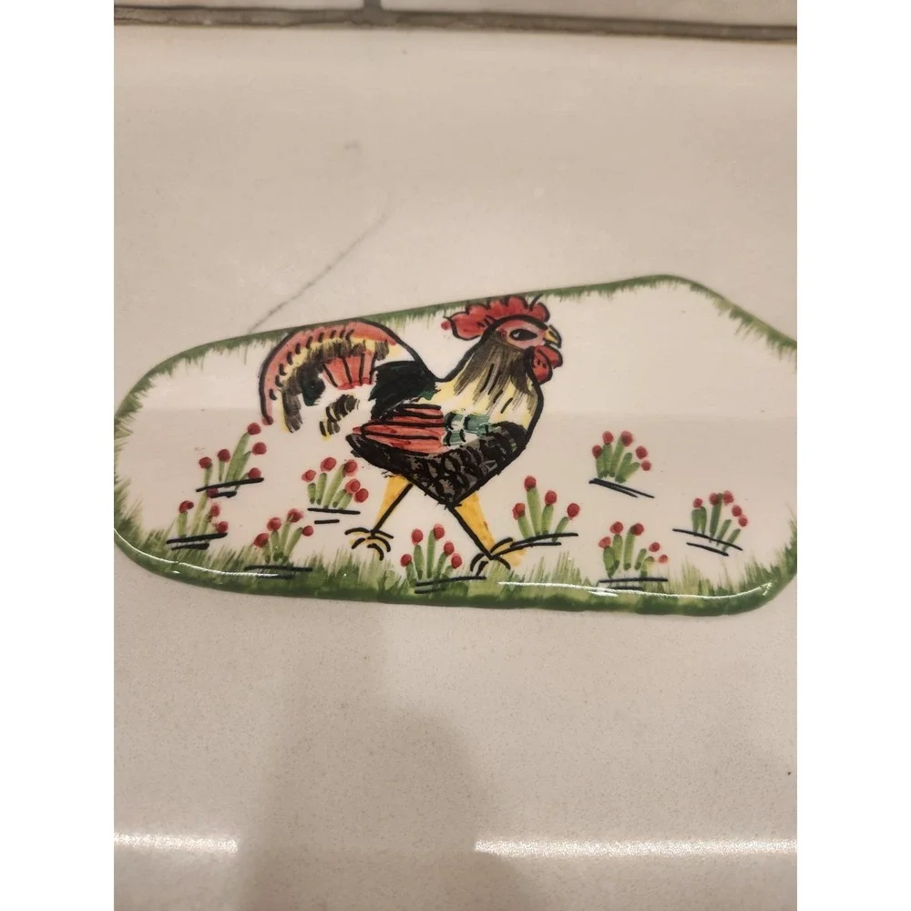 Italy Deruta Hand Painted Pottery Rooster Chicken Cake Or Pie‎ Food Server